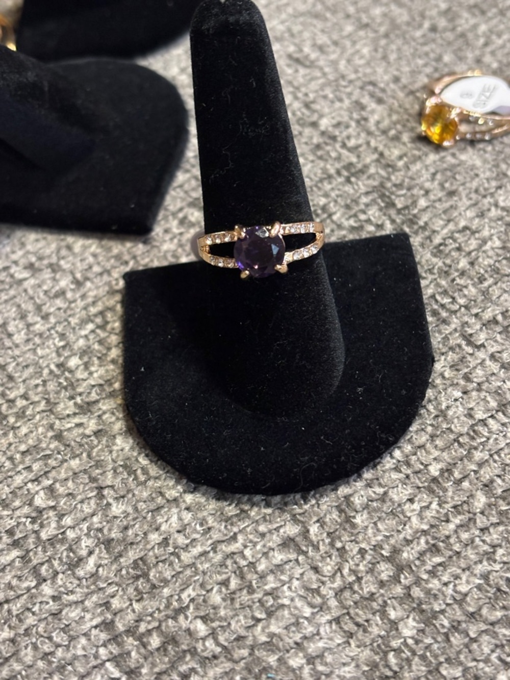 Gold Tone Purple Gemstone Split Shank Ring - Women Jewelry size 9